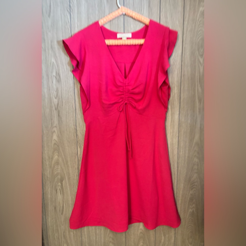 Monteau Red Ruched V-Neck Blouse